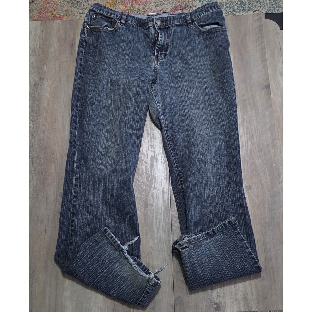 Venezia Straight Leg Dark Wash Denim Blue Jeans Textured Verticle Women 32×29.5"